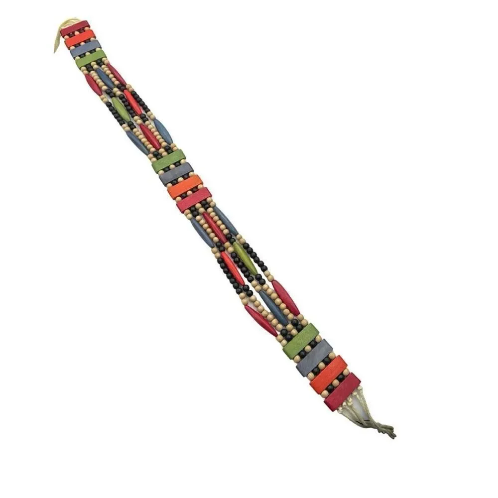 Wooden Bead & Cord Belt Statement Belt‎ One Size Boho Style